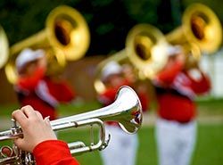 Marching band travelling to Barcelona, Spain