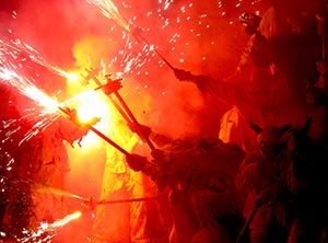 Incredible atmosphere during Correfoc in Catalonia